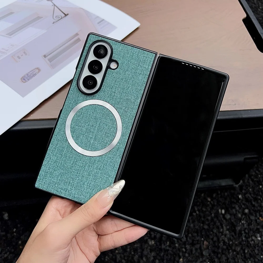 Luxury Fabric Cloth Magnetic Wireless Charging Shockproof Ultra Slim Cover