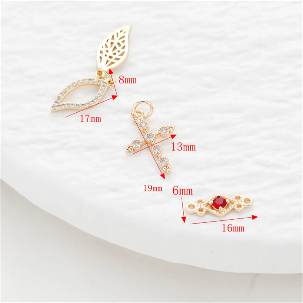

14k gold inlaid zircon leaf cross diamond double pendant diy bracelet necklace accessories pendant