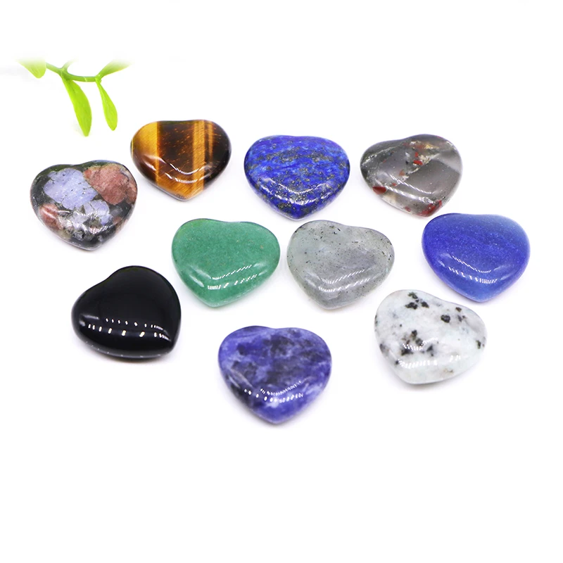 20pcs 20MM Natural Stone Crystal Agates Turquoises Gemstone Love Puff Heart Shaped No Hole Beads For DIY Making Jewelry Wholesal