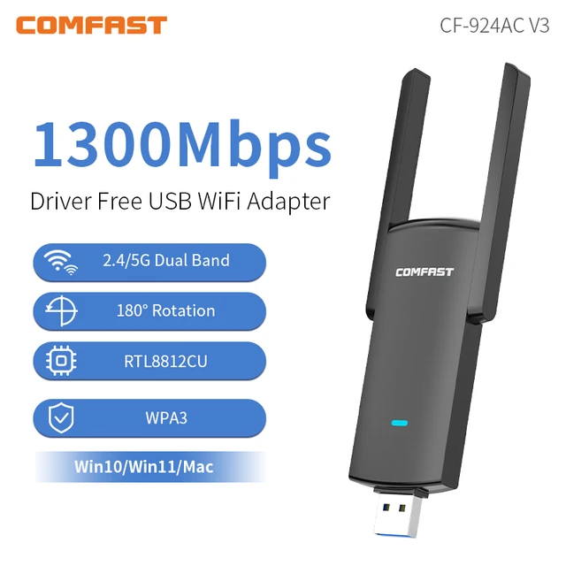 Adaptador WiFi de 5Ghz, antena Ethernet USB 3,0 de largo alcance, Dongle para  PC, portátil, tarjeta de red, receptor Wi-Fi de 1300M - AliExpress