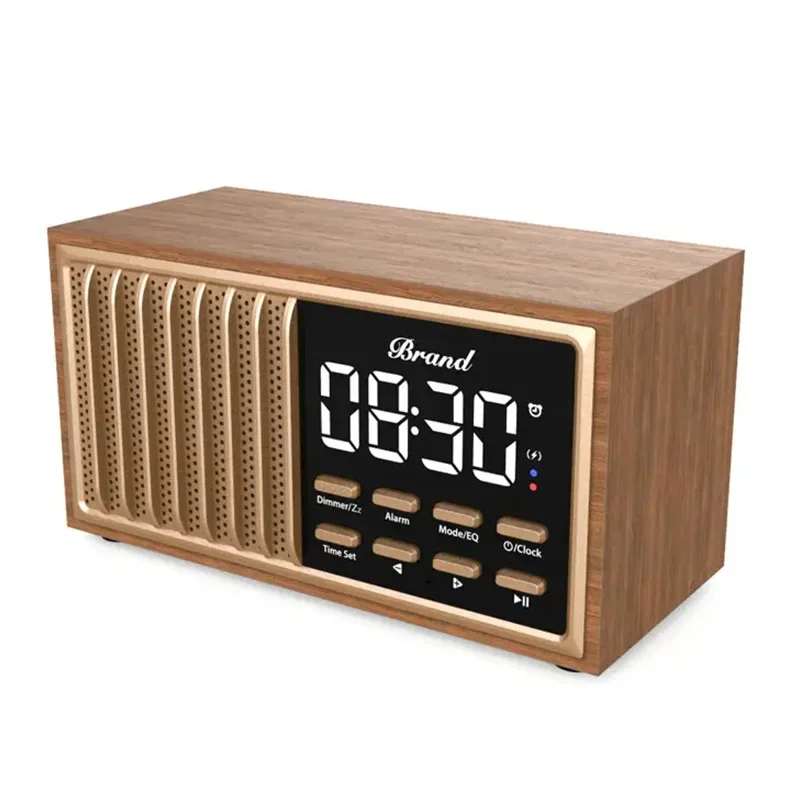 Wooden Retro Wireless Bluetooth Speaker FM Radio Support Handsfree Call Music Player Alarm Clock TF Card U Disk Portable Audio