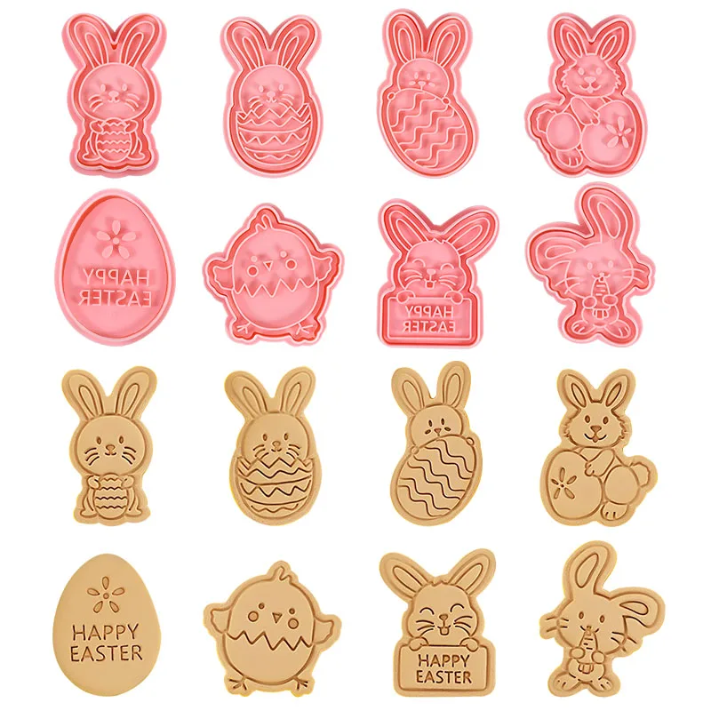 4/8pcs Easter Cookie Cutter Mold Easter Eggs Rabbit Chick Biscuit Fondant Mould For Easter Party Cake Decoration DIY Baking Tool