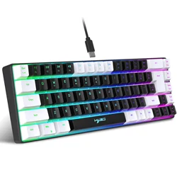 Compact USB Wired Gaming Keyboard with 20 RGB Backlight - Black and White Keycaps (White Black)