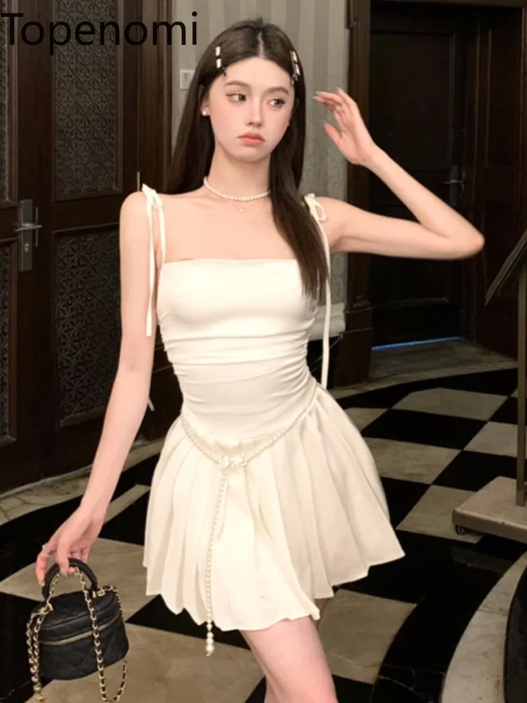 

Topenomi Mini Evening Dresses Women Sweet Spaghetti Strap Waist Slim Pleated Prom Dress Fairy Birthday Party Vestidos De Fiesta