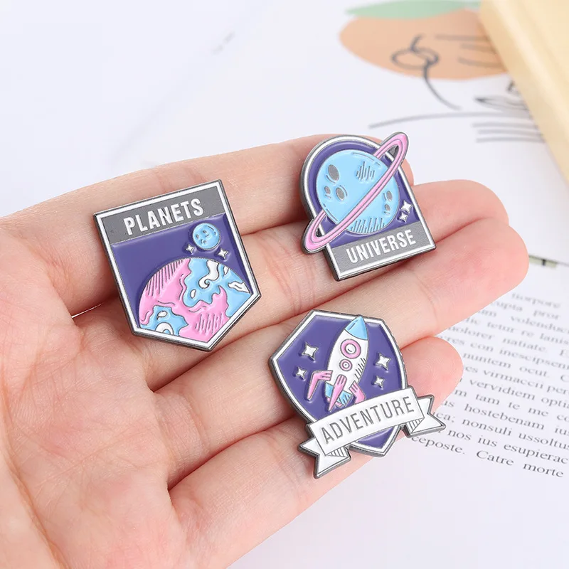 Spaceman Astronaut Rocket Whale Brooch Student Cartoon Aerospace Series Brooch Metal Badge Accessories Enamel Rocket Lapel Pin