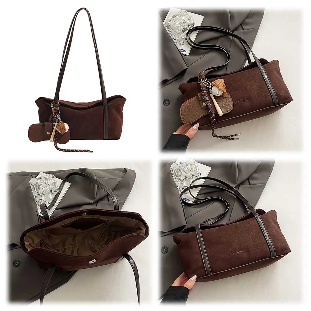 Women Suede Retro Handbag Large Capacity Flap Underarm Bag with Inner Pocket Satchel Bag Clutch Purse for Work Travel