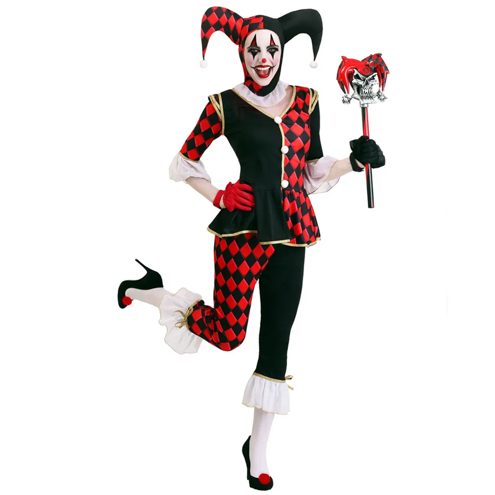 

Halloween Costumes for Adult Women Funny Circus Clown Cosplay Costume Suit Naughty Jester Uniform Fancy Dress Up