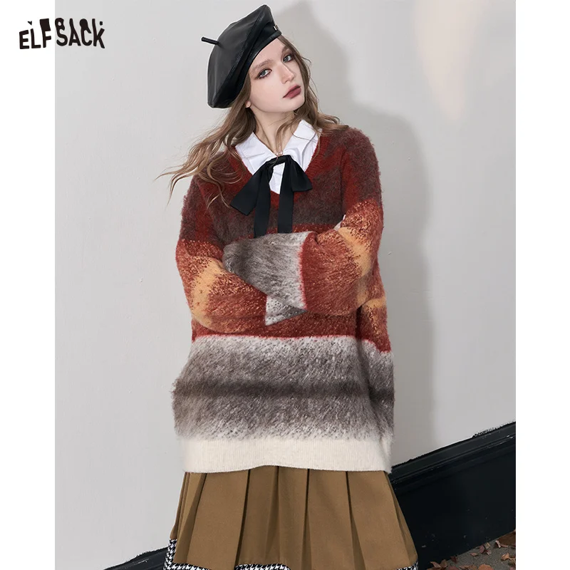 

ELFSACK Plus Size Kpop Gyaru Sweaters Women 2023 Winter Designer Clothes