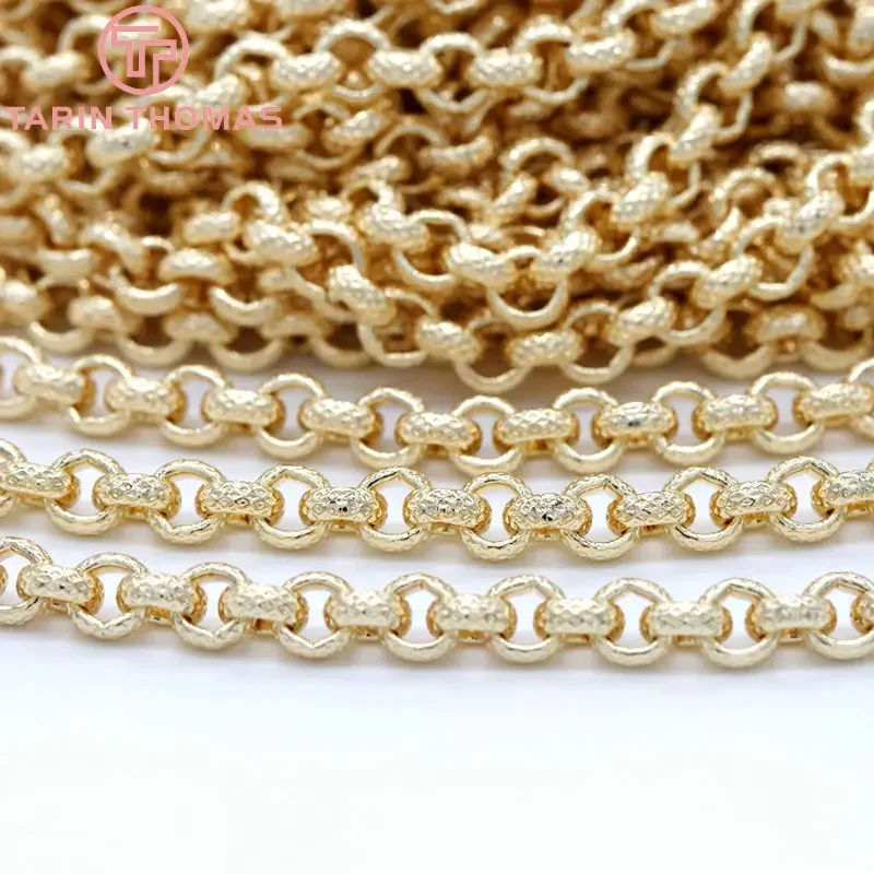 Elegant 24K Gold-Plated Brass Necklace and Bracelet Chains - 50cm Length, 4mm & 6.5mm Widths, High-Quality Jewelry Accessories Wholesale