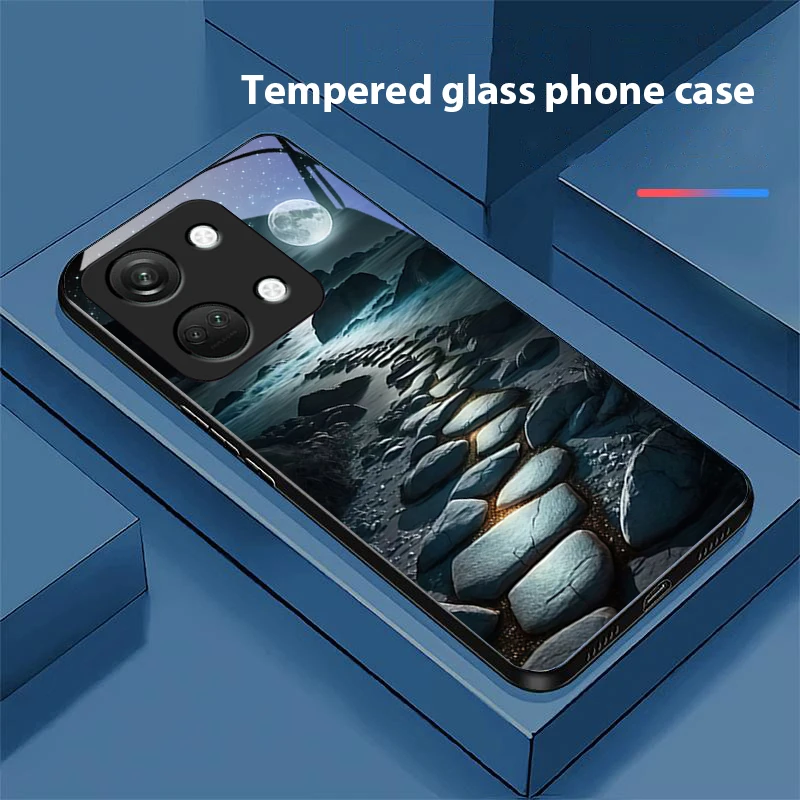Shining Stone Light Black Tempered Glass Phone Case - Durable Hardshell Protection