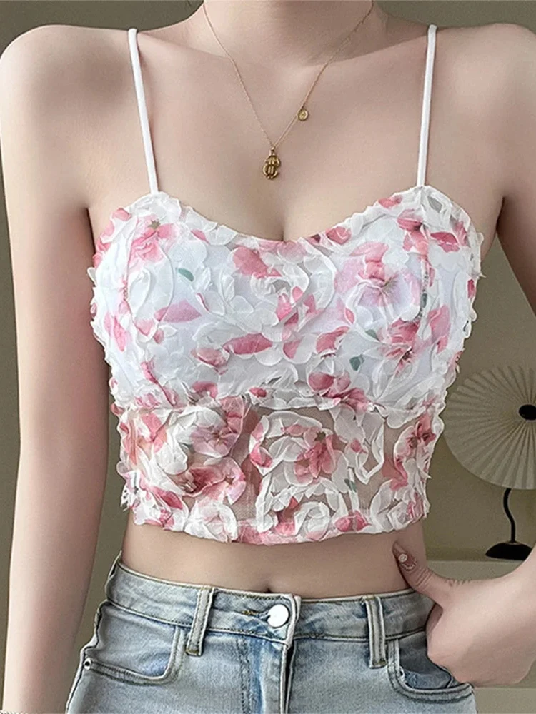

Fashion Floral Corset Vest Lace Crop Top Women Bra Mesh Tube Top Beauty Back Bra YK2 Fashion Sexy Tank Top Sweet Girls Lingerie