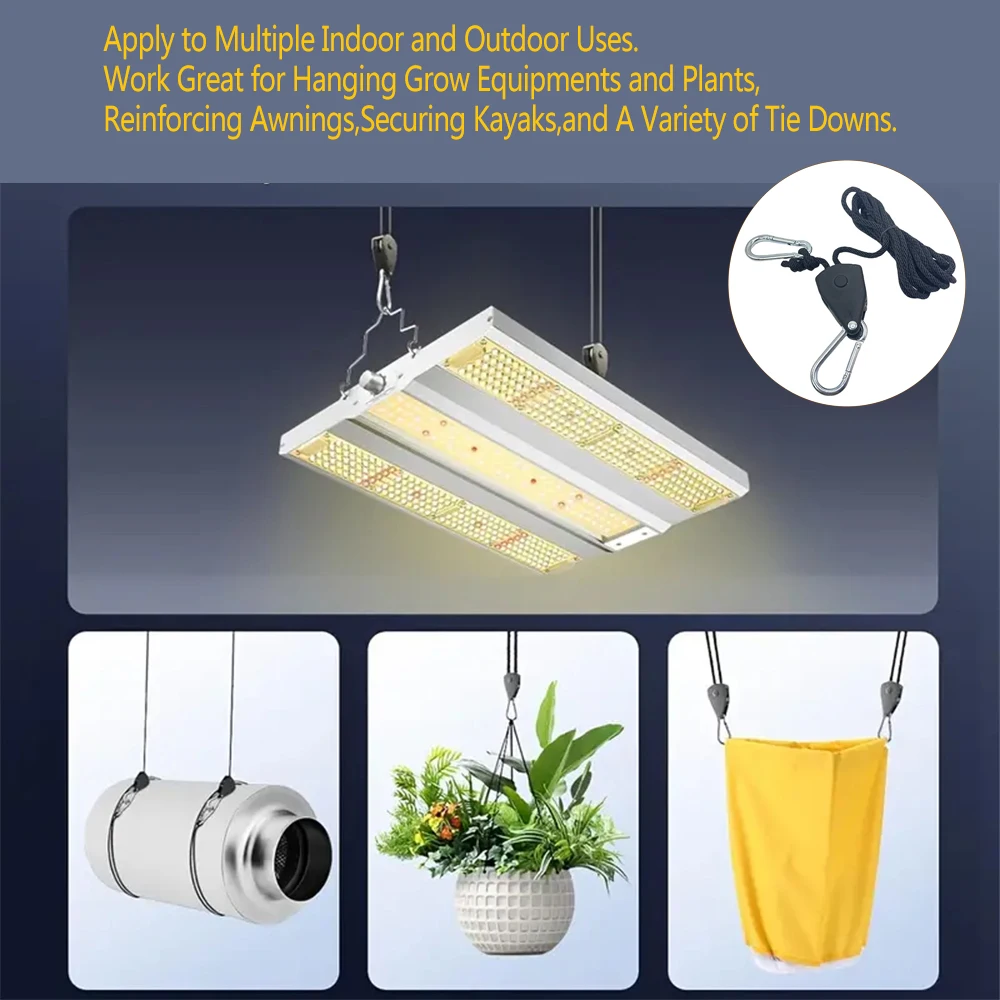 Pulley Ropes 2/4/6/10/16Pcs Rope Pulley 1/8 Lift Metal 78Inch Adjustable Lanyard Hanging Tent Fan Grow Plant Lamp Boat Awning
