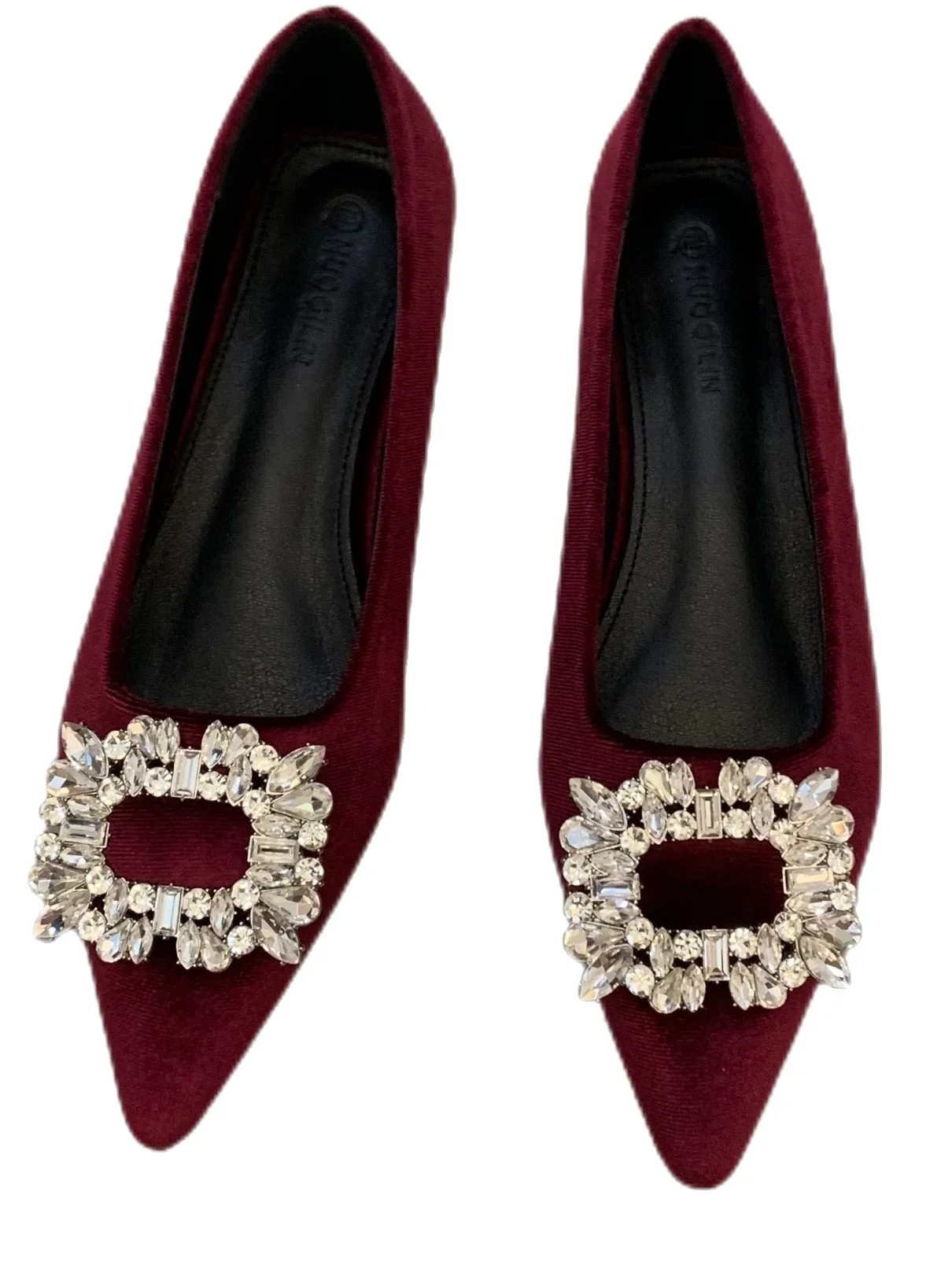 2025 Spring and Autumn New French Fashion Red Pointed Suede Water Diamond Shallow Mouth Flat Flat Casual Women's Shoes 6