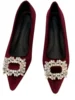 2025 Spring and Autumn New French Fashion Red Pointed Suede Water Diamond Shallow Mouth Flat Flat Casual Women's Shoes 6