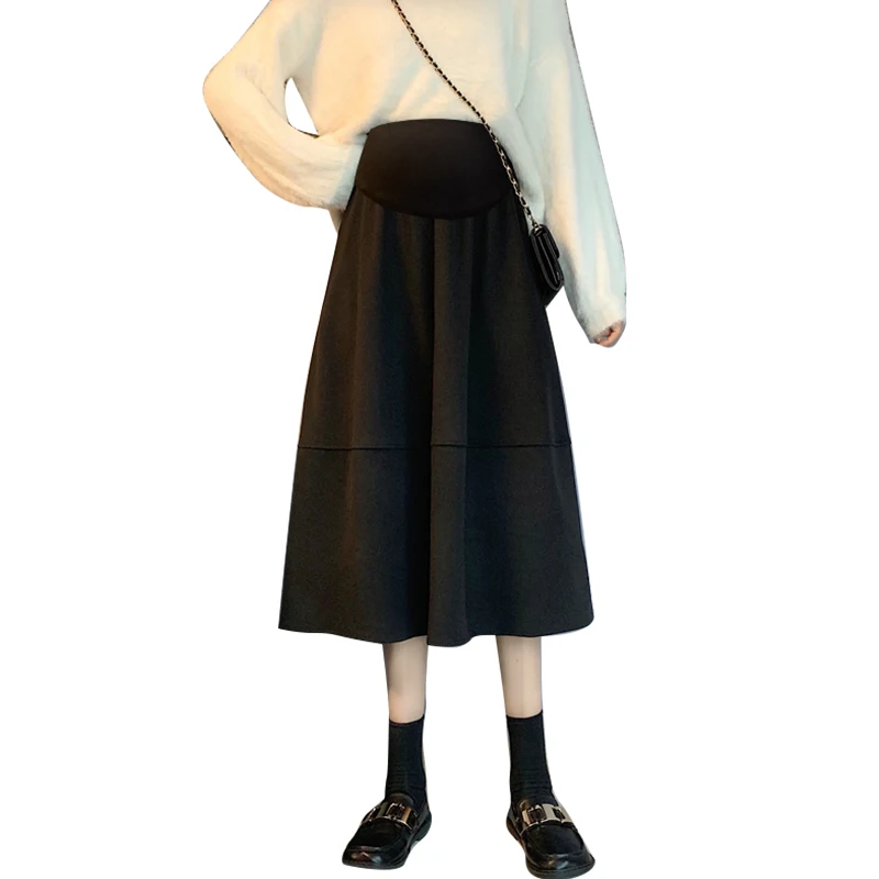 587# Autumn Winter Woolen Maternity Skirts Elastic Waist Belly A Line Clothes for Pregnant Women Dense Pregnancy Pants