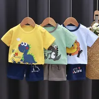 Dinosaur Printed Boys T-shirt + Shorts Casual Suit Summer Children's Clothes Loose Fashion Short Sleeved Cartoon Tracksuits 0-4Y 1