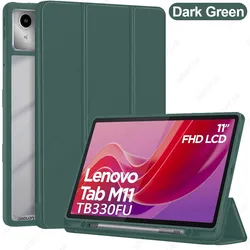 Clear Transparent Protective Trifold Stand Case with Pen Holder and Auto Wake/Sleep (Dark Green)