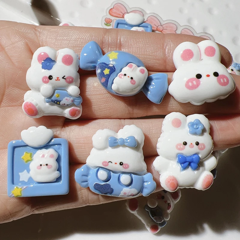 미니 귀여운 만화 블루 래빗, 캔디 시리즈 수지 스크랩북, DIY 주얼리 머리핀 장식 액세서리 공예, 10 개, 신제품