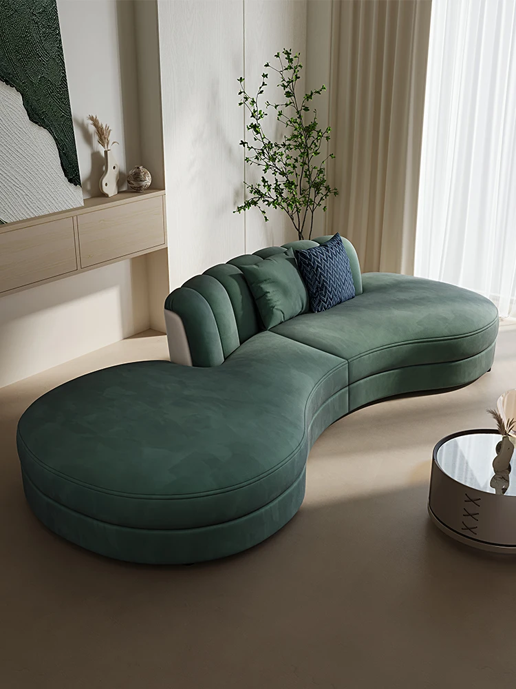 

Изогнутый тканевый диван французского кремового цвета в стиле ретро, большой плоский фланелевый диван особой формы