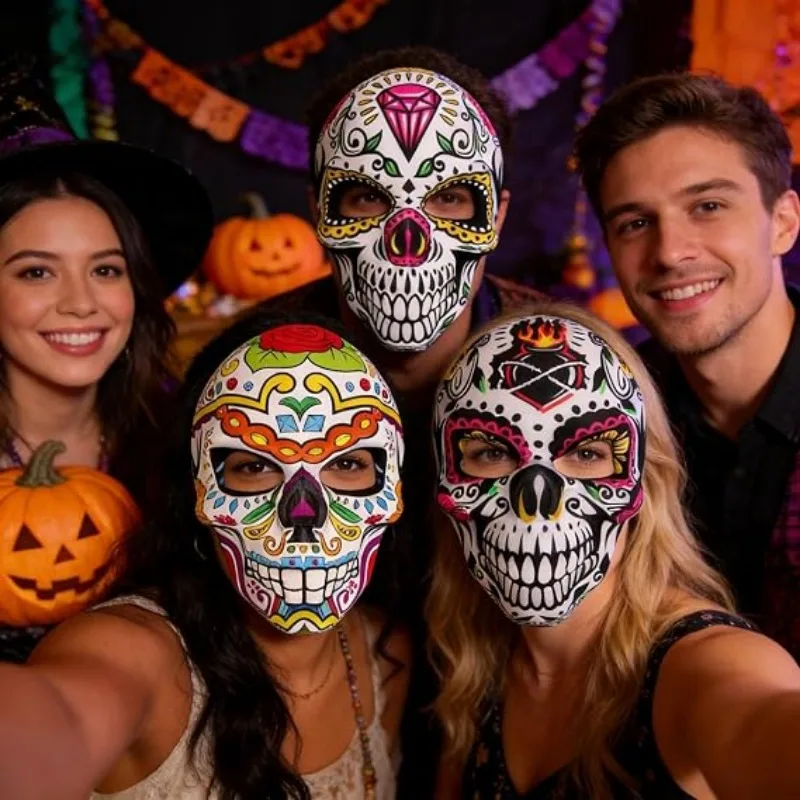Spooky Day of the Dead Sugar Skull Mask – Festive Cosplay Party Accessory for Halloween Celebrations