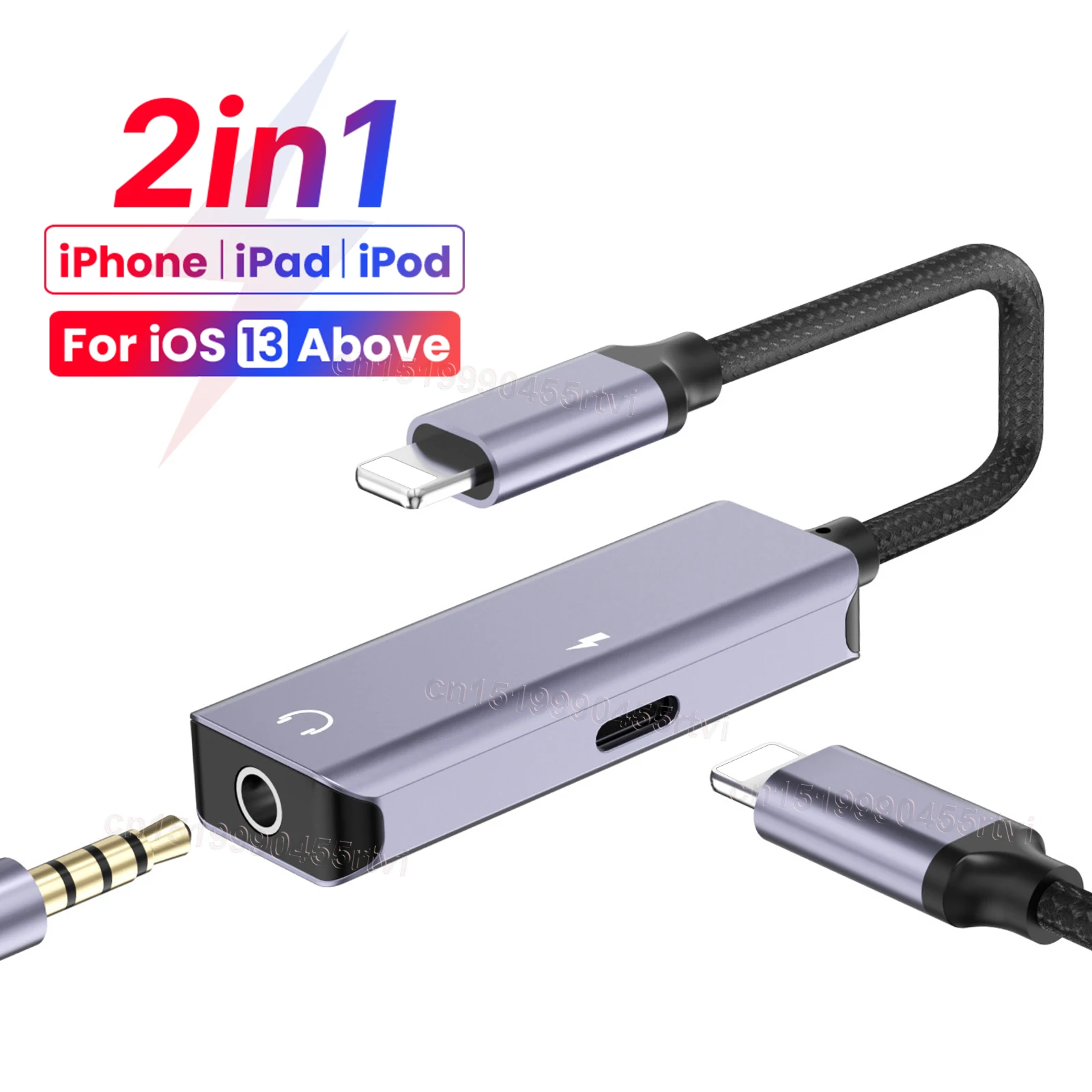 Cavo Aux di ricarica rapida 2in1 PD da 3,5 mm/PD per iPhone 14 13 12 11 Pro XS Max XR X 8 iPad Illuminazione a 3,5 mm Aud_voghion.com