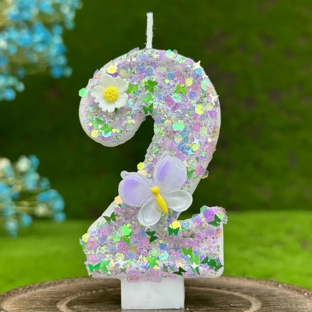 0-9 Number Butterfly Birthday Candle Coloful Purple Butterfly Number Candle Cake Topper Decoration Birthday Party DIY Decoration