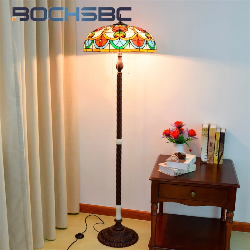 

BOCHSBC Tiffany Glass 20 inch floor lamp Deco Living Room Dining Room Bedroom Hotel Dragonfly Jade standing lamp Pastoral style