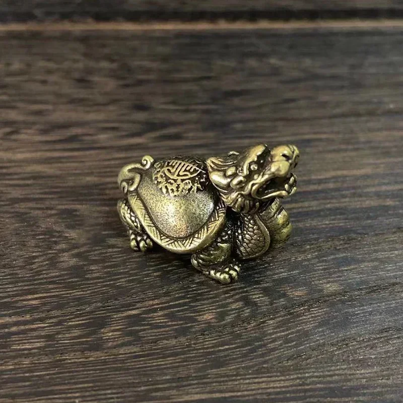 Vintage Brass Dragon Head Turtle Body Mythical Xuanwu Beast Statue Creative Home Living Room Office Tea Pet Dining Table Decor