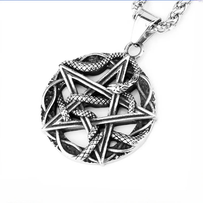 

CHUANGCHENG Animal Pentagram Retro Stainless Steel Accessories Fashion Pendant Men's Necklace Chain