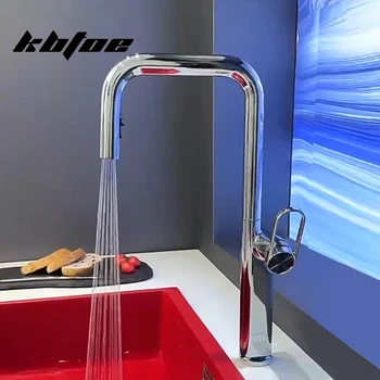 ก๊อกน้ำอ่างล้างจานแบบดึงออกได้ 360 องศา °   ก๊อกน้ำผสมร้อน/เย็นแบบติดตั้งบนฝักบัว พร้อมหัวฉีดแบบหมุนปรับได้ ดีไซน์หรูหรา สีดำ/โครเมียม 1