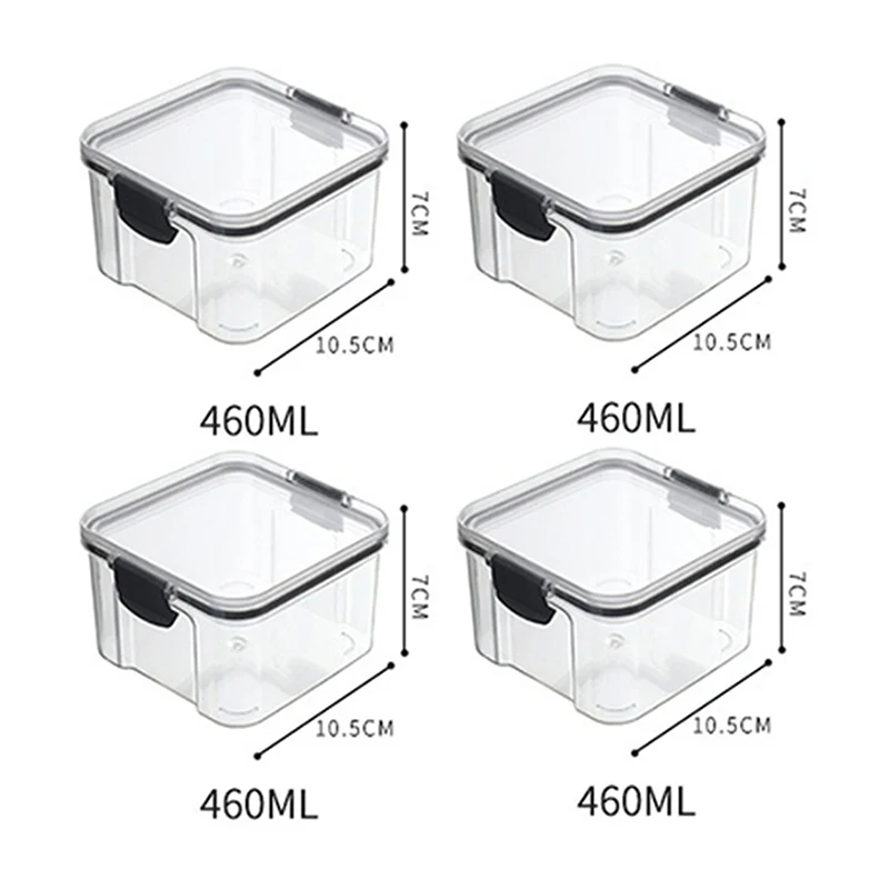 Set of 5 Stackable Transparent Food Storage Containers - Plastic Pantry Organizer Sealed Jars