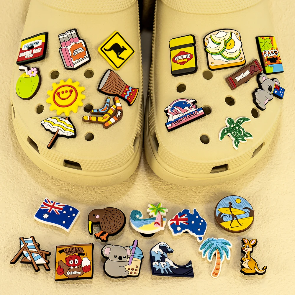 

30pcs PVC Australia Style Shoe Charms Sandal Accessories Koalas Shoe Decorations Pins for Women Men DIY Flag Clog Buckle Gifts