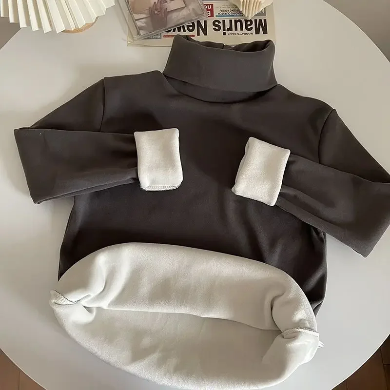

Thermal Underwear Women Winter Thick Velvet High Collar Solid Long-Sleeved Bottoming Basic Thermal Tops Jumper Female