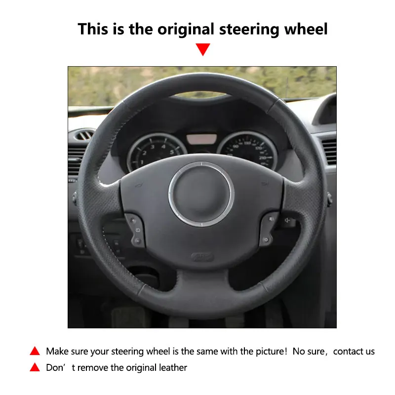 Auto-Lenkradbezug, perforierte Lederverkleidung für Renault Megane 2 2003 2004 2005 2006 2007 2008, Kangoo 2008 Scenic 2 03–2009 – Detail 1