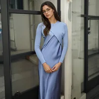 Robe longue en Satin pour femmes, mode élégante, haut tricoté, ensemble assorti, Maxi, longueur au sol, vêtements chics décontractés, été 2025 5