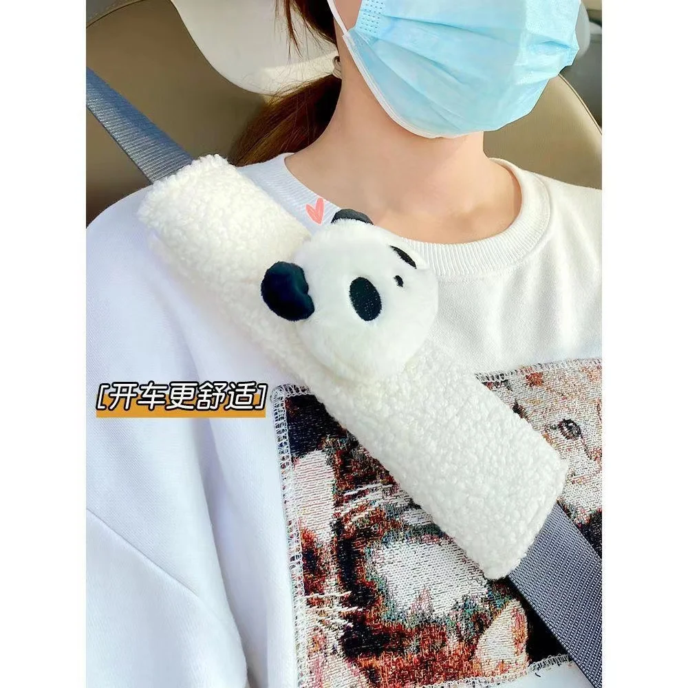 2pcs Car Seat Belt Cover Doll Shoulder Protector Cute Panda Dog Cartoon Interior Cover Automotive Accessories