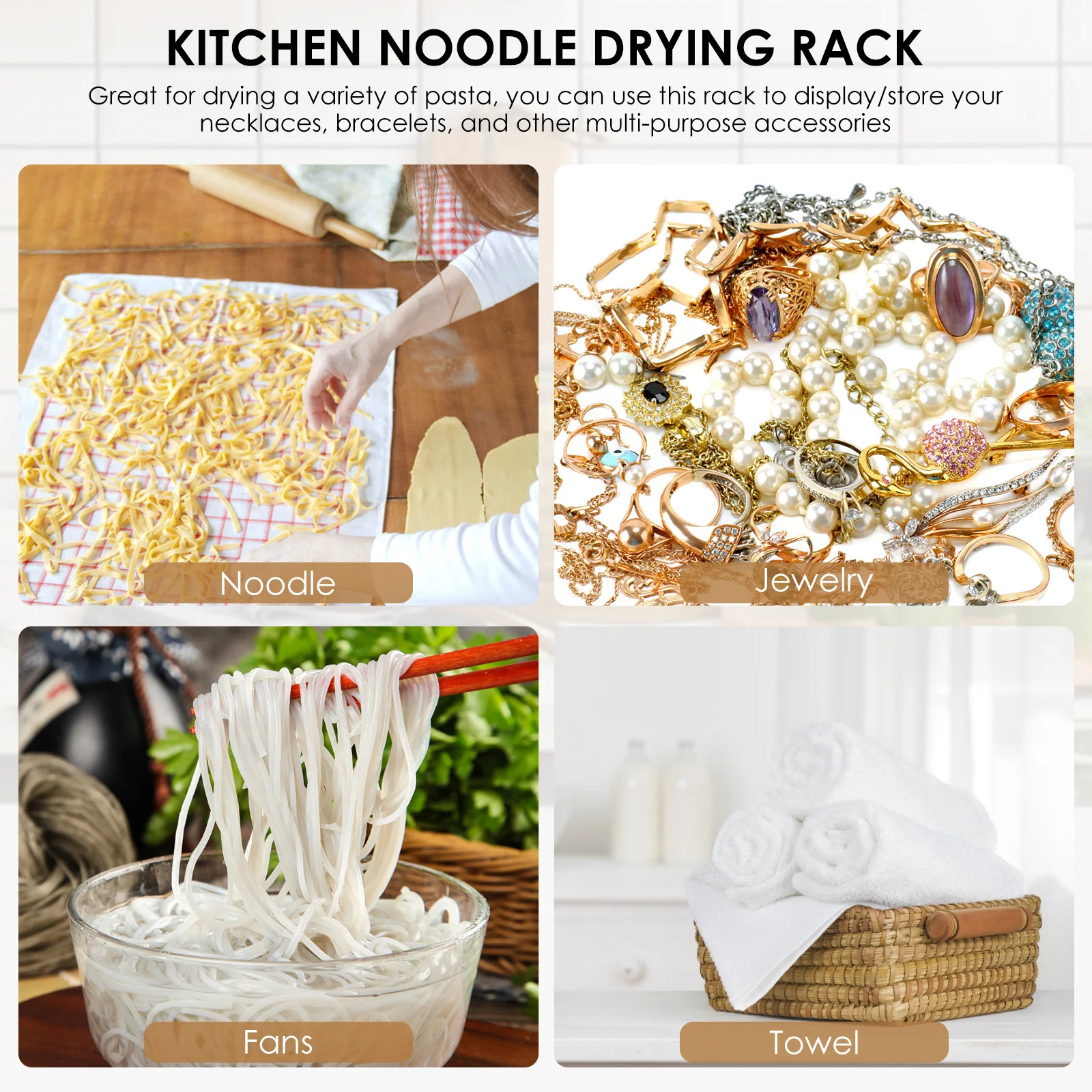 1Pc Pasta Drying Rack Wooden Noodle Drying Rack with 8 Bar Detachable Pasta Dryer Stand Portable Noodle Hanging Rack for Kitchen