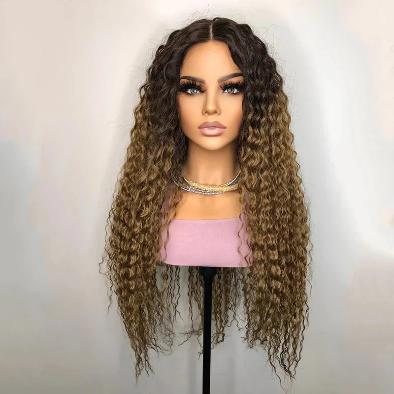 

Soft 26" Ombre Brown Kinky Curly Long 180Density Lace Front Wig For Black Women Babyhair Heat Resistant Preplucked GluelessDaily