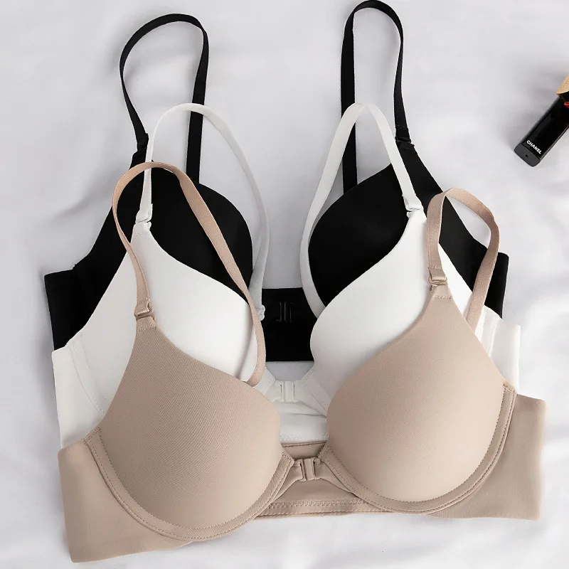 Front Closure Bra for Women Women Casual Solid Color Thin No Steel Ring Seamless  Bra Adjustable Shoulder Strap, Beige, 32 : : Clothing, Shoes &  Accessories