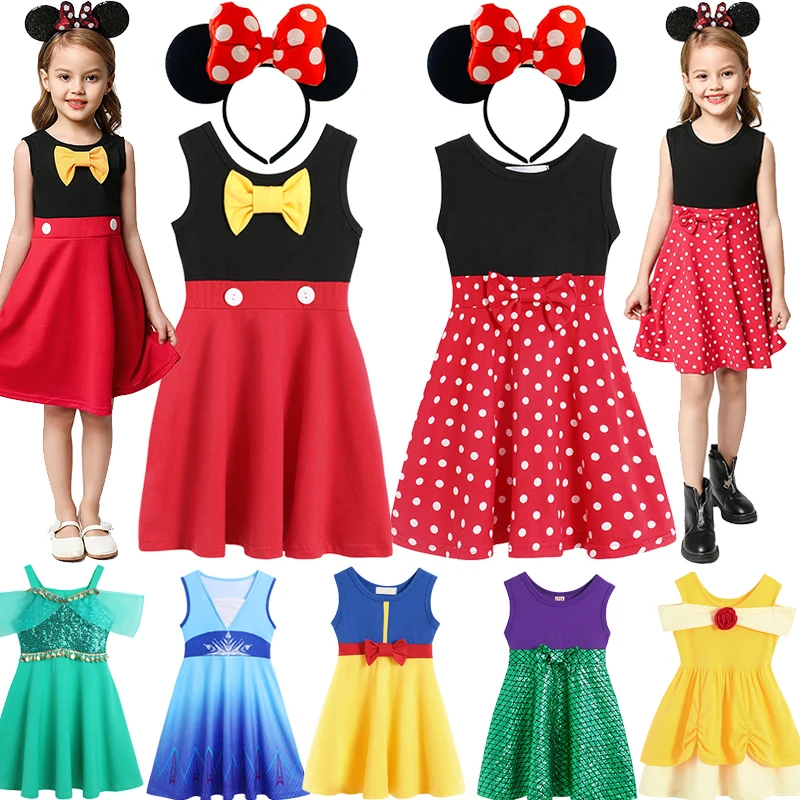 

Летние платья Disney для девочек, милая летняя повседневная юбка, праздничное платье 2024, Холодное сердце, Эльза, фототкань, одежда