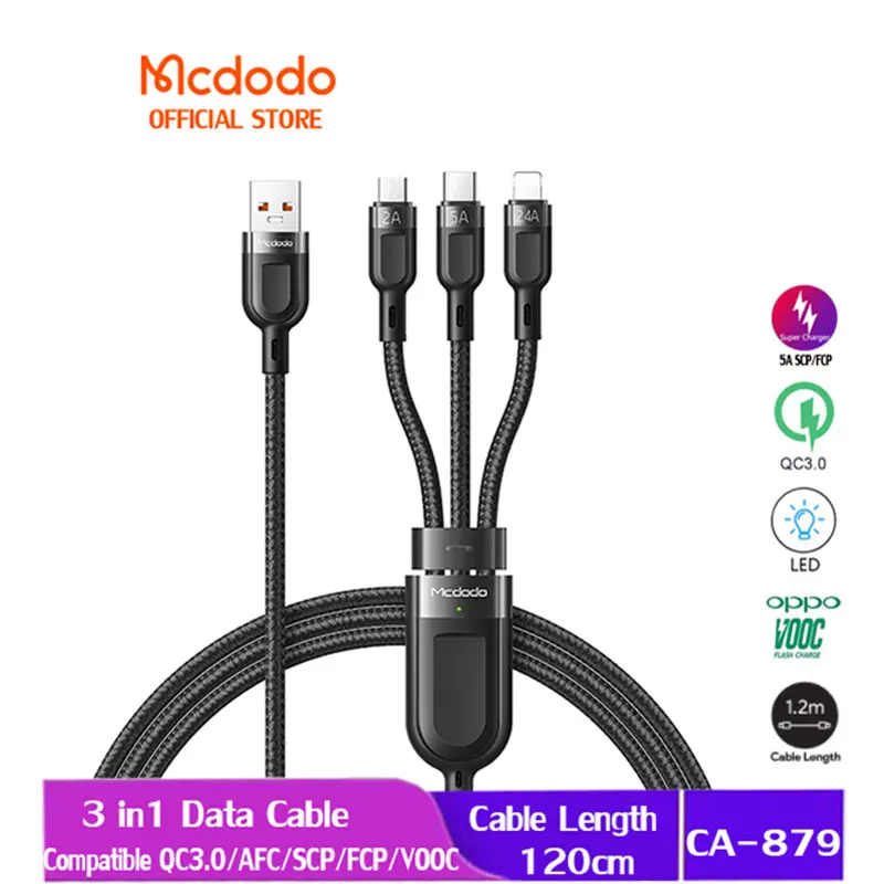 

Mcdodo 3 in 1 Type C Lightnig Micro USB Cable 5A Fast Charging Cable For iPhone 12 11 Huawei Xiaomi Samsung CA-8790 Fast Charger