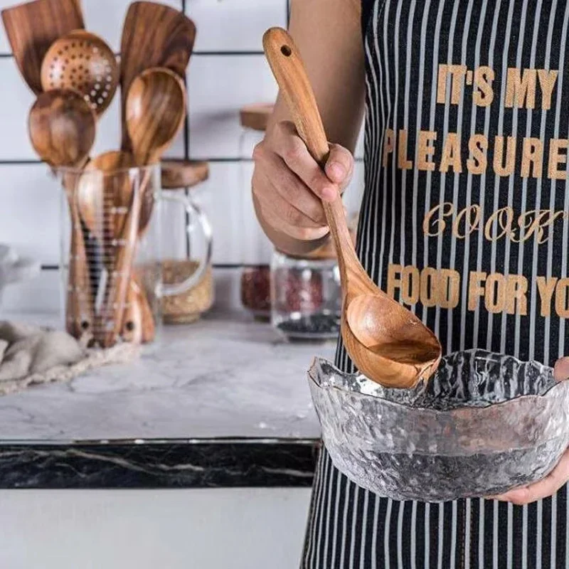 Elegant Wooden Cooking Utensil Collection: Spatula, Soup Ladle, and Rice Scoop Set