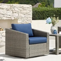 Patio Wicker Chair, 360° Swivel Outdoor Rattan Chair with Thickened Cushions for Backyard, Poolside, Garden or Porch, Blue 1