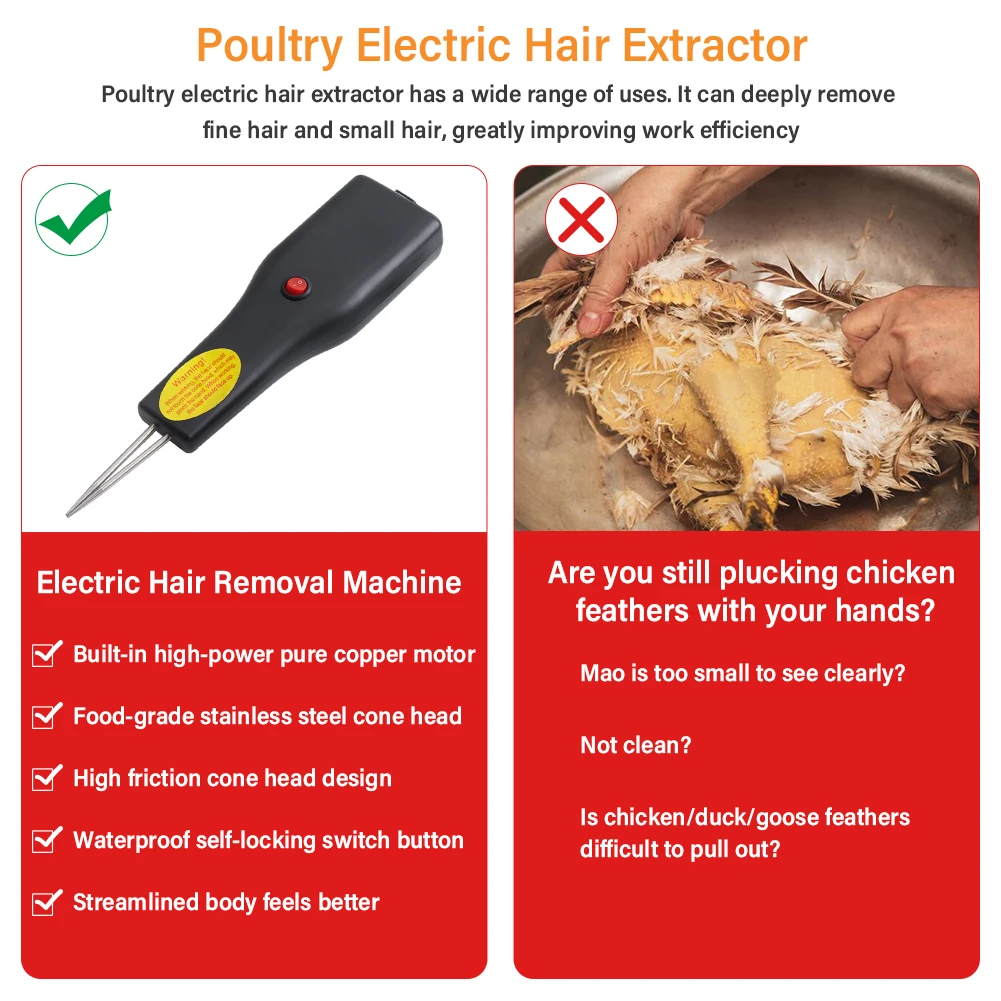 Plug-in/Charging Poultry Chicken hair plucker Feather Removal Machine Chicken Duck Goose Automatic Epilator Dehairing
