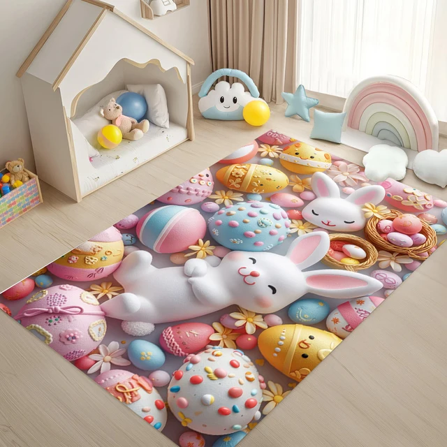 พรมลายการ์ตูนกระต่าย พรมตกแต่งห้องเด็ก พรมปูพื้นสำหรับเด็กเล่น พรมตกแต่งงานเทศกาล 1