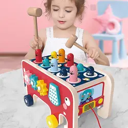 Baby bebe Toddler Wooden Fun Game Montessori Activity Elephant Beating Whack-A-Mole Hammer Pounding Toys For Children Kids