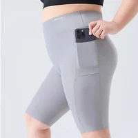Women Big Size Five Point Shorts Pocket Shark Pants High Waist Stretchy Workout Running Cycling Yoga Fitness Shorts Summer - Image 5