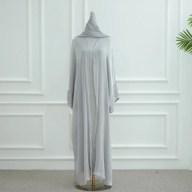 Kimono Cardigan pour Femmes Musulmanes, Robes Abaya Ouvertes Ornées de Diamants, Écharpe, Longue Robe, Robe de Dubaï, Robe Turque, Vêtements Islamiques, Marocain, Eid, Ramadan