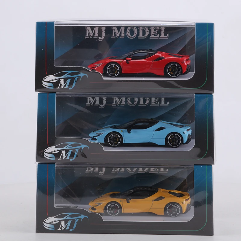 MJ 1:64 SF90 레드/블루/옐로우 합금 시뮬레이션 자동차 모델 장난감 컬렉션 전시용품