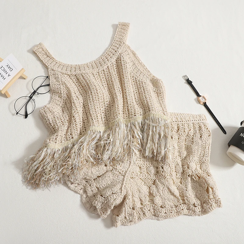 

Women Summer Holiday Beachside Sets Sexy Women Crochet Sets Summer Women Hook Flower Hollow out Suits